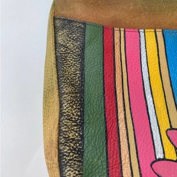 Anuschka Leather Hand Painted Flower Boho Hobo Shoulder Bag - Picture 3 of 9